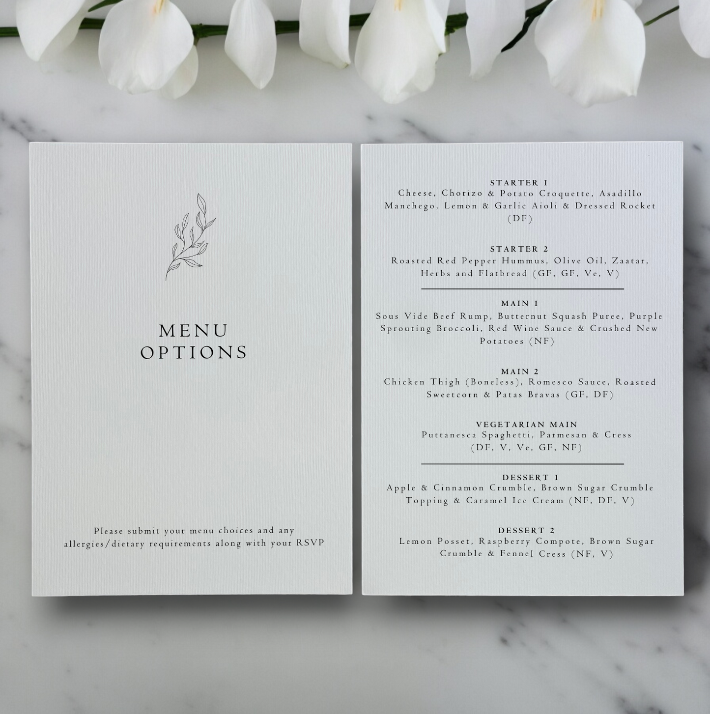 Hyacinth | Menu Options (double sided)