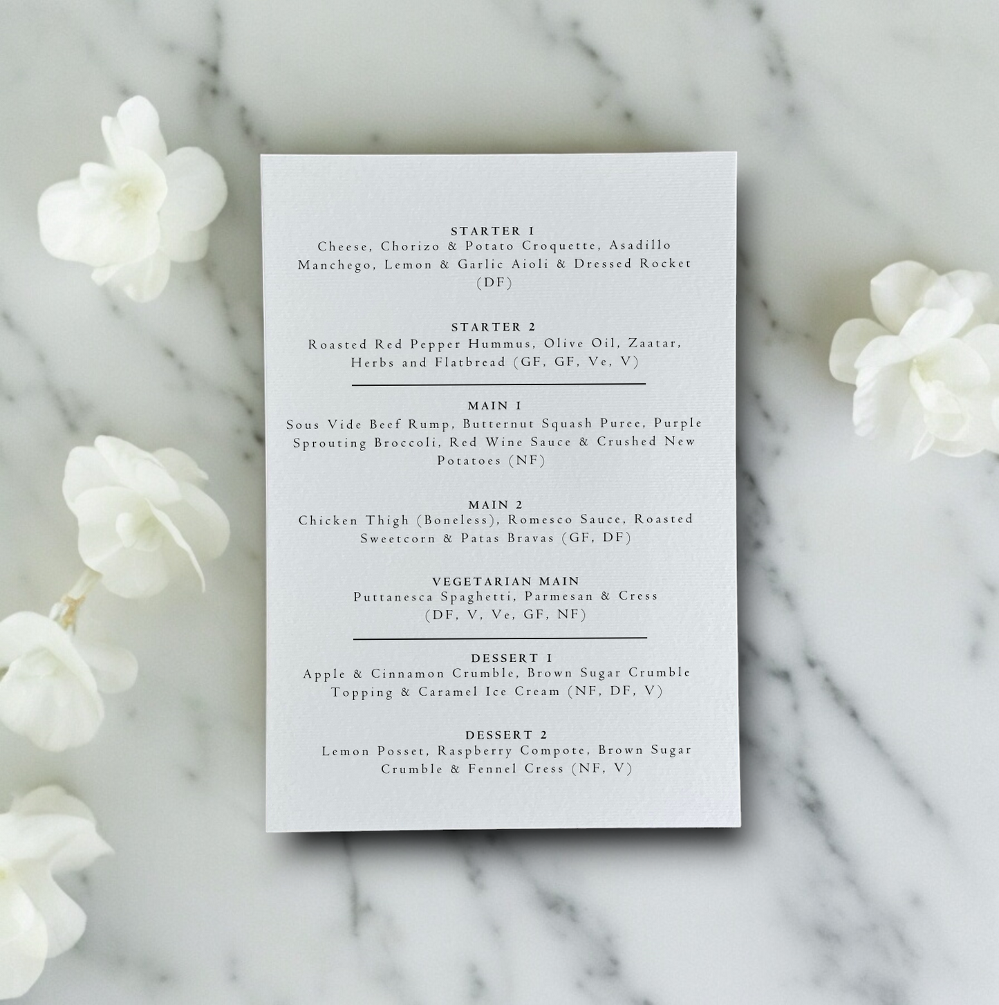 Hyacinth | Menu Options (double sided)